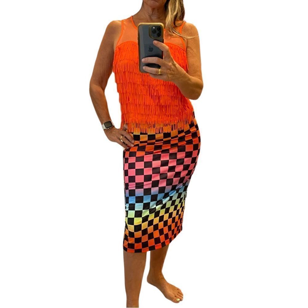 Jaded London Rainbow Checker Colorful Skirt.Size L